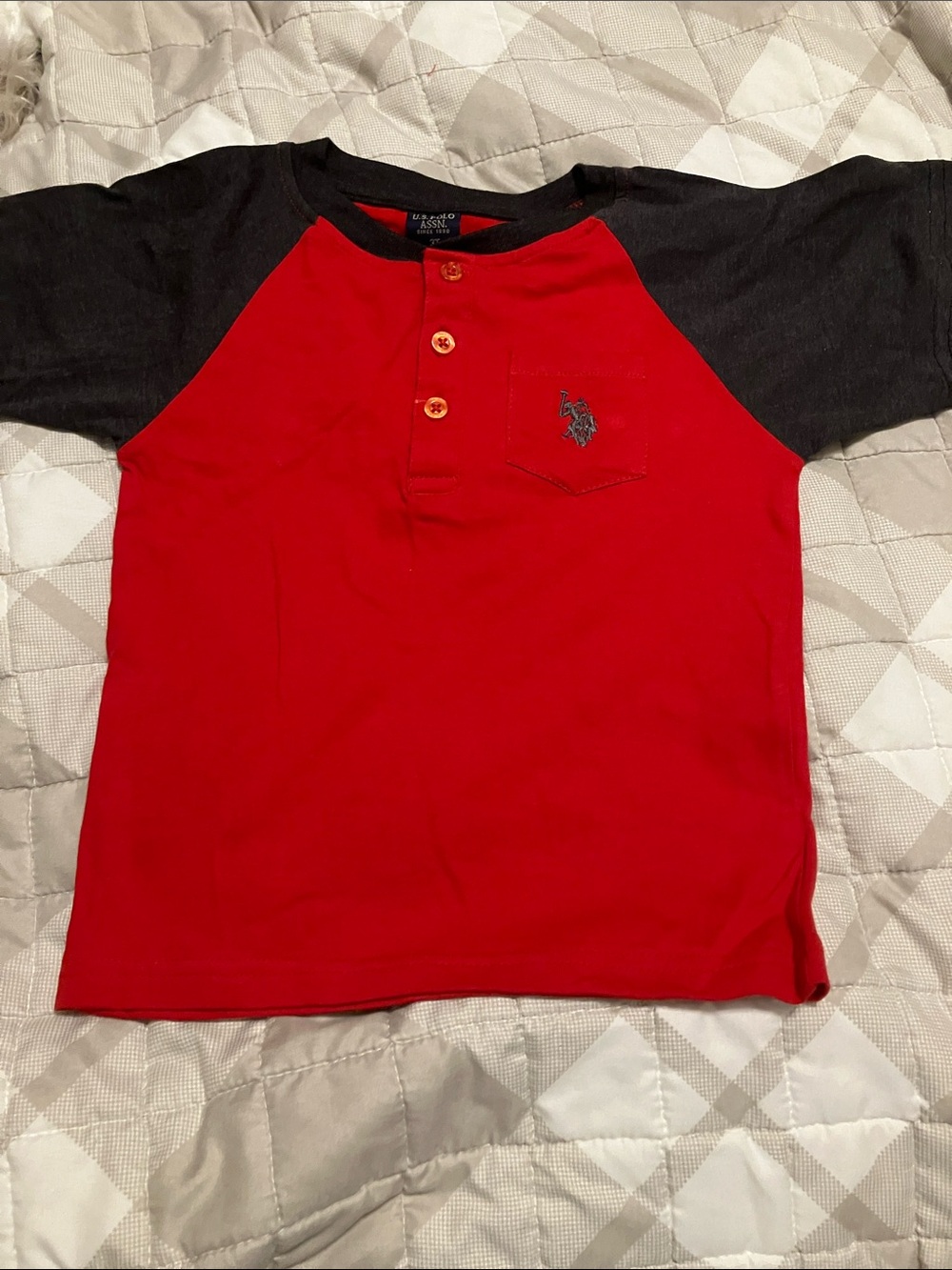 U.S. Polo Assn. Red Tee with Black Raglan Sleeves and Pocket Logo